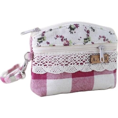 Women cotton plaid lace mini handbag ladies wristlets bag female small pouch bolsa feminina bolso mujer for girls