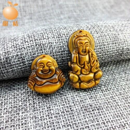 Lucky natural tiger eye stone Guanyin Buddha pendant