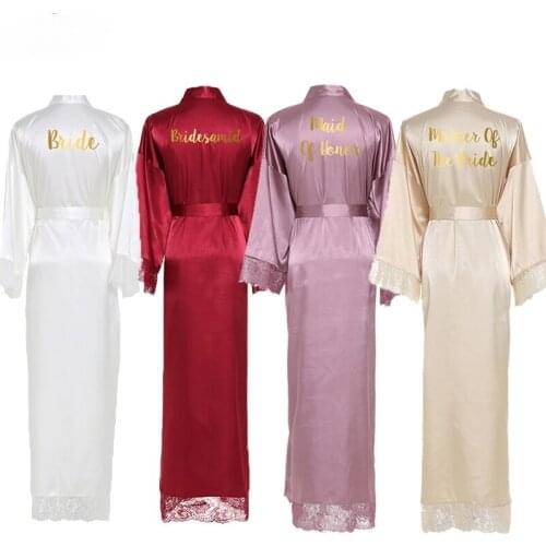 Silk Satin Lace Robes Bridesmaid Bride Robes Bridesmaid Robes Wedding Long Robe Bathrobe White Bridal Robe