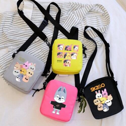 Cute Kpop Stray Kids Skzoo Messenger Bag Mini Canvas Shoulder Bags Casual Street Zipper Purses Handbags Crossbody Messenger Bags