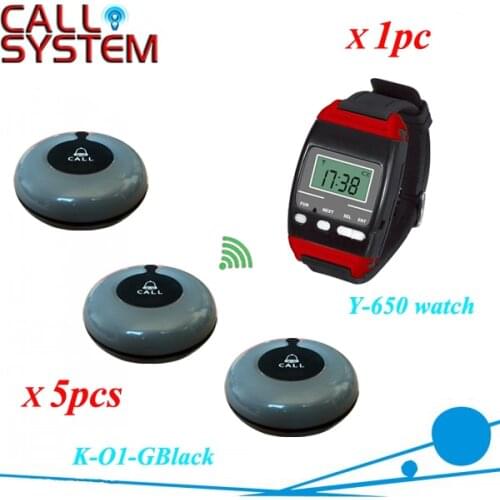 Paging System of Coffee Bar Customer call button for service, 1 watch receiver with 5 buzzer for table use
