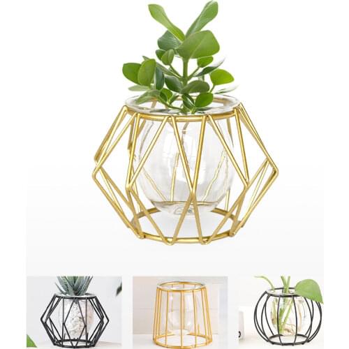 Terrarium Retro Iron Line Vase Hydroponic Plant Flower Vase Home Decoration Metal Plant Holder Nordic Styles Iron Vases Ornament