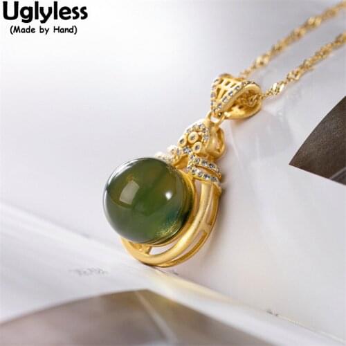 Uglyless Water Drop Elegant Gemstones Jewelry for Women Natural Blue Perot Amber Necklaces 925 Silver Crystals Pendants + Chains