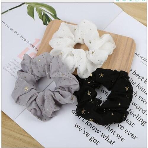 Furling Girl 1 Piece Foil Gold Star Chiffon Hair Scrunchies Ponytail Holders Elastic Hair Bands Ties for Women Hair Accessories