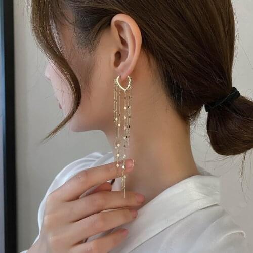 Vintage Minimalist Light Luxury Long Tassel Drop Earrings Female Temperament Love Heart Gorgeous Handmade Jewelry Gift