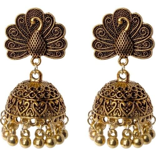 Boho Vintage Peacock Jhumka Indian Ethnic Bollywood Gypsy Tribal Dangle Earrings T4MD