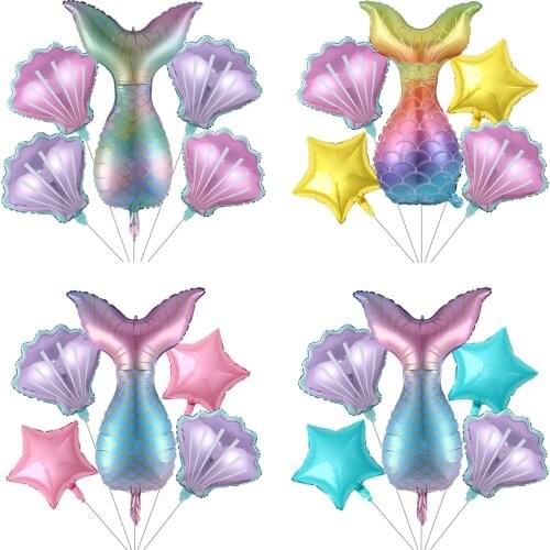 5pcs Mermaid Tail Balloons Tiffany Blue Five-pointed Star Ballons Mermaid Party Decoration Kids Graduation Gift Wedding Supplies