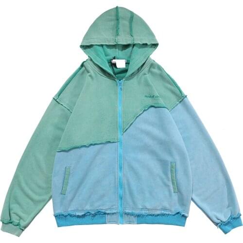 April MOMO 2021 Spring and Autumn New Casual Loose Old Stitching Jacket Cotton High Street Zipper Hooded Jacket