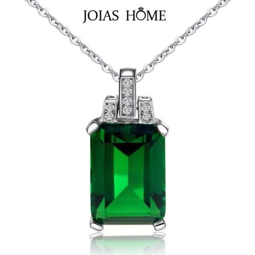 JoiasHome 925 Sterling Silver Necklace Pendant Korean Emerald Square Pendant with 45cm Clavicle Chain Wedding Dinner Gift