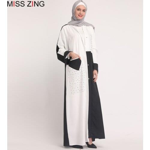 Zing Muslim Abaya Diamonds Patch New Dress Mesh Cardigan Tunic Kimono Long Robes Jubah Middle East Ramadan Arab Islamic Prayer