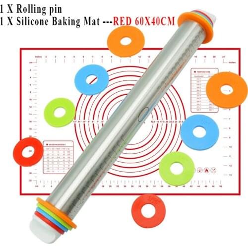 17inch Adjustable Stainless Steel Rolling Pin With Dough Mat Dough Roller with 4 Removable Adjustable Thickness Rings