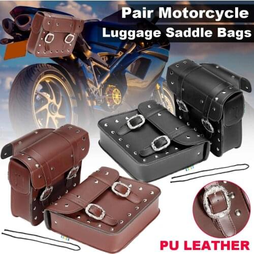 2PCS Motorcycle Saddlebags Side Tool Bag PU Leather Luggage Saddle Bag Pouch Black Universal With Kettle Bag