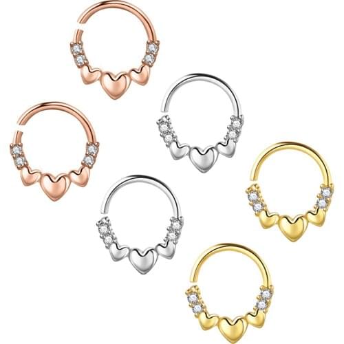 20g Septum Ring Piercing Jewelry Brass Heart Nose Cartilage Helix Tragus Rook Hoop Daith Earrings