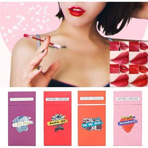20pcs Lipstick Cotton Swab Long Lasting Waterproof Cigarette Case Lipsticks Cosmetics Disposable Portable Lipstick Red