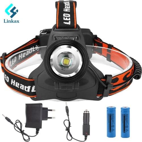 2019 New T6 LED headlamp fishing headlight 8000 lumen 3 modes Zoomable lamp Waterproof Head Torch flashlight Head lamp 18650