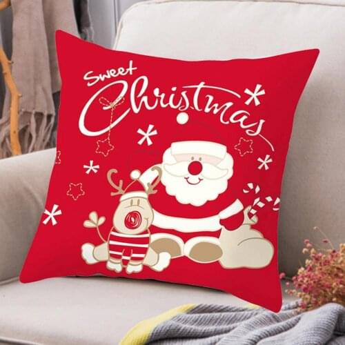2021 Christmas Cushion Cover Polyester Peach Skin Sofa Pillow Covers Home Decor Merry Christmas 45*45 Wreath Tree Pillowcase