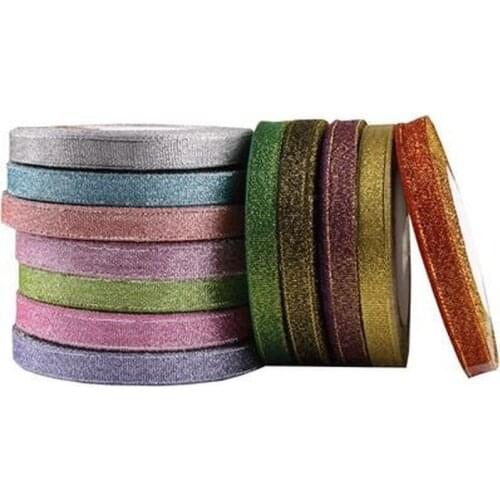 25yards Multicolor Glitter Ribbon 1.5cm for Sewing Weave Christmas Wedding Cake Gift Home Decoration Craft DIY Bow Supplies