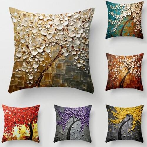 Flower Plant 3D Pillows Tree Cotton Linen Pillowcase Sofa Couch Cushion Covers Home Decor Square