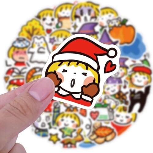40PCS Cartoon Halloween Yellow Hair Girl Stickers PVC Adhesive Stationery Mobile Phone Laptop Refrigerator Expression Sticker
