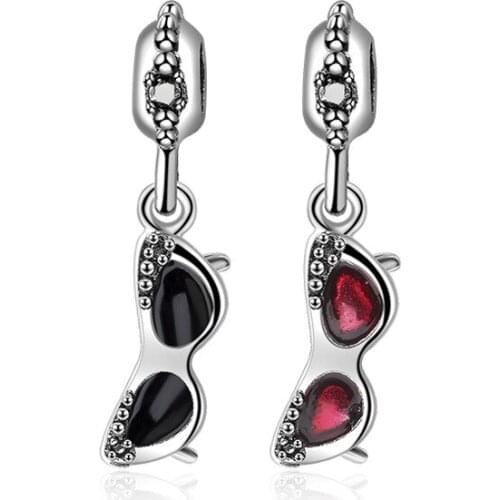 5PCS Silver Plated Holiday Pendant Sunglasses Red/Black Enamel Colors Lens Charms fit Women Men DIY Bracelets jewelry Making