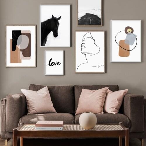 Abstract line Lady Color block Horse Road Wall Art Canvas Painting Nordic Posters And Prints Wall Pictures For Living Room Decor