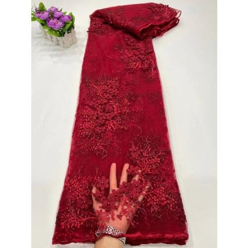 African Lace Fabric 2021 Embroidery Beaded Nigeria Lace Fabric Bridal High Quality French Tulle Lace Fabric Sewing 5yard D4532