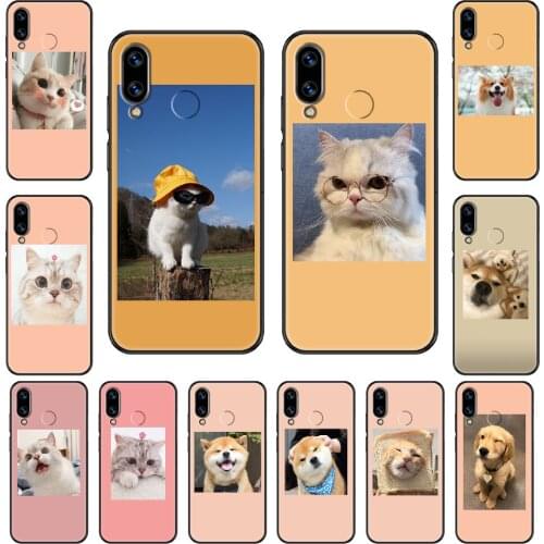 Lovely Cute Animal Cat Dog Phone case For Huawei Honor Mate 5 7 8 9 10 20 i A X Lite Pro black soft cover fashion bumper