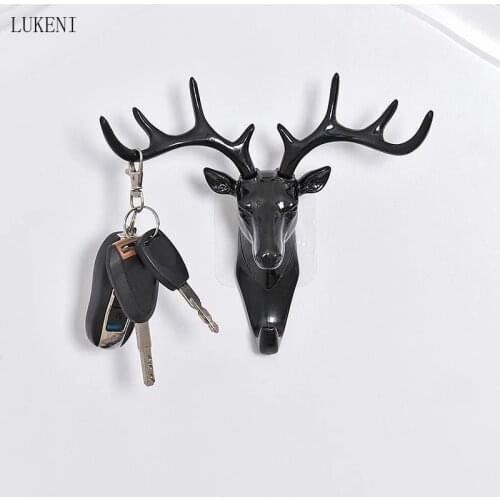 PVC Black Wall Hanging Hook Vintage Deer Head Antlers for Hanging Clothes Hat Scarf Key Deer Horns Hanger Rack Wall Decoration