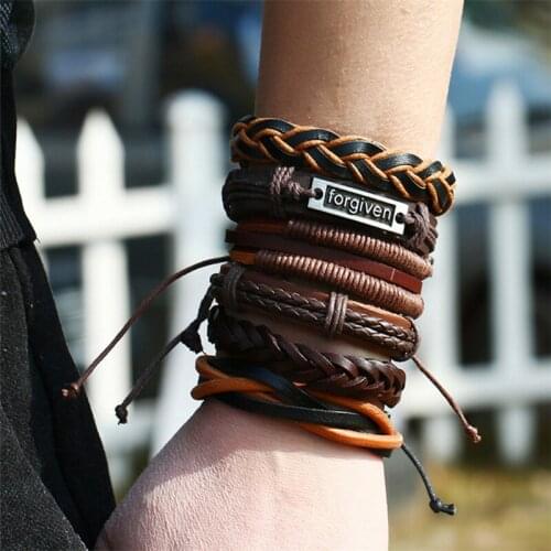 CIBOCIBO Bohemia Bracelet Men 6 Piece Luxury Leather Rope Wristband Bracelet Men Braided Vintage Punk Pulsera Hombre Men Gifts