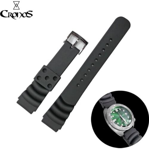 Cronos Watch Parts Silicone Strap for Turtle diver Waterproof 20mm Stainless Steel Bronze Tongue Buckle Wave Shape