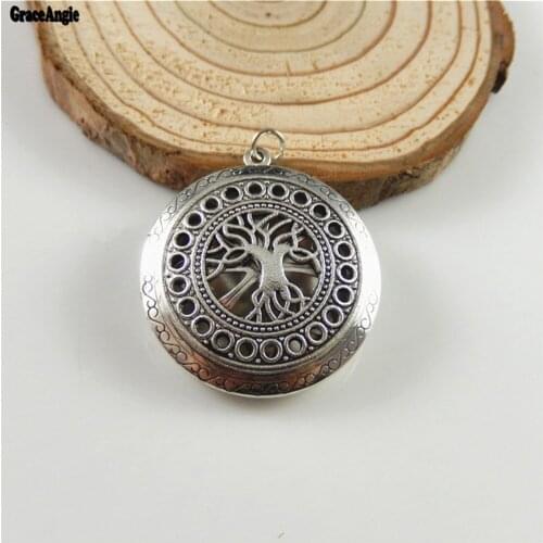 GraceAngie 1pcs Wishing Tree Shape Pattern Locket Perfume Pendant Necklace Essential Diffuser Festival Gifts Suspension
