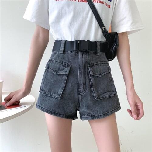Summer new large size 5XL fat mm tooling denim femme jeans shorts female high waist loose and thin a-line wide-leg hot pants