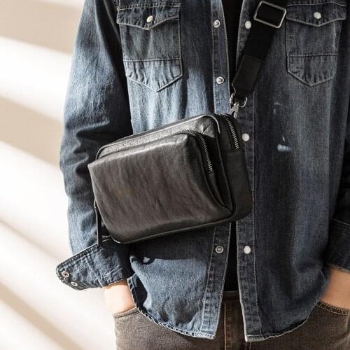 Leather mens trendy messenger bag, multifunctional first layer cowhide mens bag, large-capacity casual shoulder bag