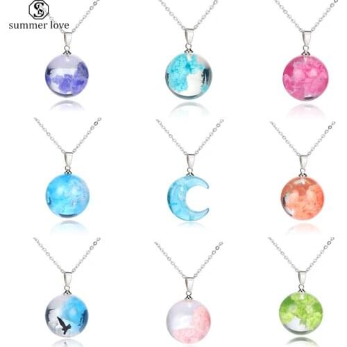 Fashion Blue Sky White Cloud Resin Ball Pendant Necklace Stainless Steel Long Chain Custom Necklace Women Sweater Jewelry Gifts
