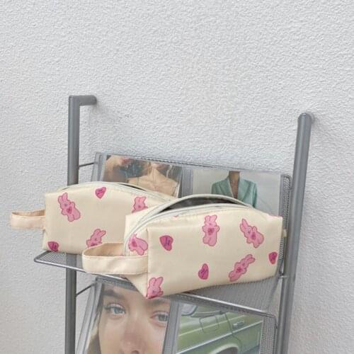 Cartoon Cute Pink Love Rabbit Pencil Bag Korean Ins Large Capacity Student Stationery Kawaii Storage Bag School Supplies Nylon