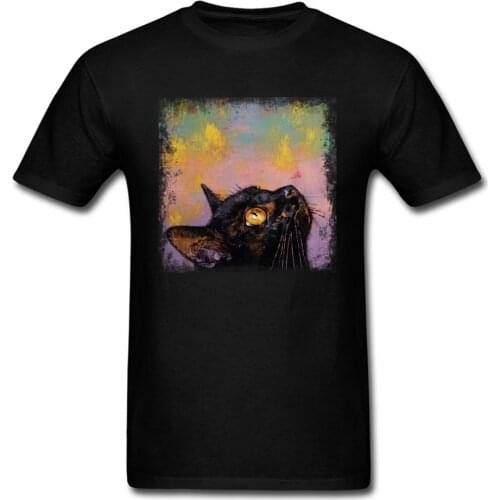 FIXED GAZE 2018 Men Black T-shirt Cat Art Painting Clothes Casual Summer Tops Tees Animal Pet Print Student Tshirt