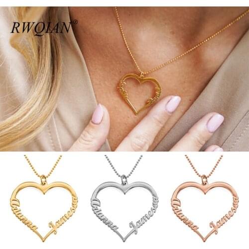 Custom Two Name Necklace Personalized 18K Gold Stainless Steel Heart Pendant Nameplate Necklaces for Women Bijoux Femme Gifts