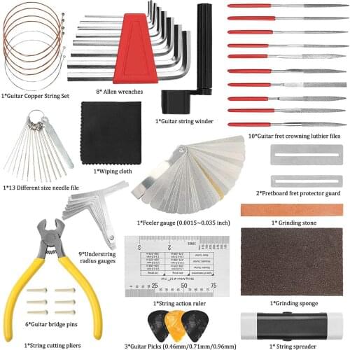 Guitar Repairing and Cleaning Tools Set Stringed Instrument Fretboard Maintenance Tools Repairing Tools Bag for Guitar Ukulele