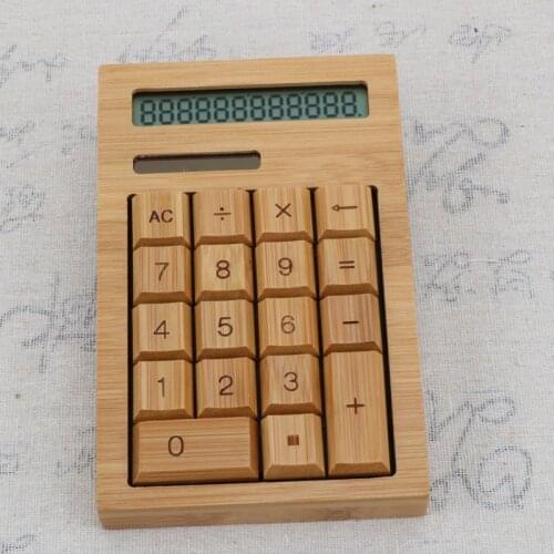 China factory wholesale 12 digital bamboo desktop calculator 18 keys solar powered wood financial calculator 12 digits