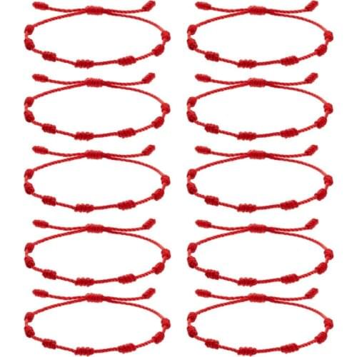 2021 New 10 Pieces 7 Knots Lucky Bracelet Creative Hand-woven and Adjustable Natal Year Red Hand Rope Bracelet for Women Men