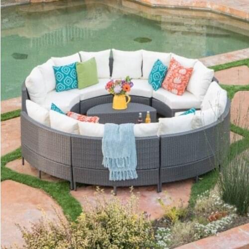 New arrival comfortable garden furniture wicker sofa grey round sofa set