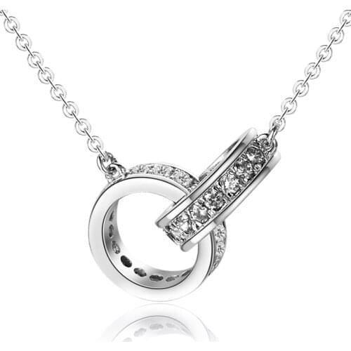 925 Sterling Silver Double circle zircon Necklaces & Pendants For Women Fashion Lady Festival Gift Sterling-silver-jewelry