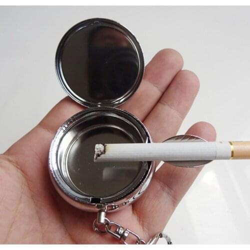 Portable Pocket Cigarette Ashtray Stainless Steel Key Chain Outdoor Holder R7RF