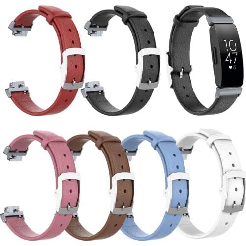 Litchi Veins Adjustable Classic Genuine Leather Replacement Bands for Fitbit Inspire / Inspire HR / ace2 Fitness Tracker Strap