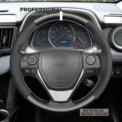 DIY Hand Stitching PU Carbon Fiber Black Suede Car Steering Wheel Cover for Toyota RAV4 Corolla Auris Isis