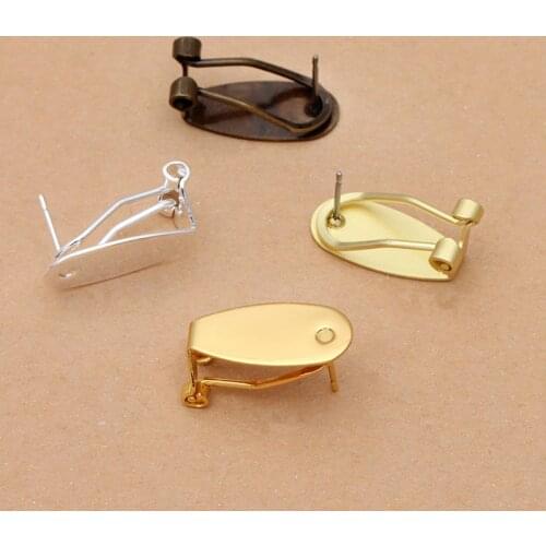 50pcs 9*20mm Gold Silver Plated Ear Clip Copper Material Stud Earrings Base Setting DIY Jewelry Findings
