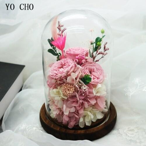 YO CHO Preserved Fresh Flower Red Eternal Roses In A Glass Dome Valentine Christmas Gift Immortal Fresh Flore and Plant in Glass