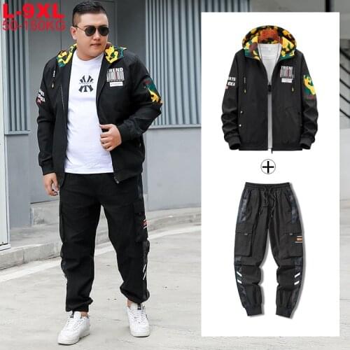 Tracksuit Men Jacket Sets Mens Sports Cargo Pants Tracksuits 2 Piece Set Plus Size 7xl 8xl 9xl Loose Oversized Sportswear Suit