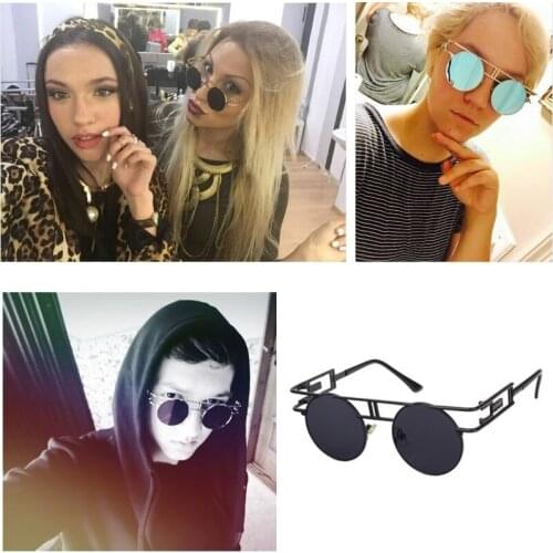 Steampunk Sunglasses Men Women Round Punk Sun Glasses for Man Vintage Retro Mirrored Hip Hop Woman Unisex
