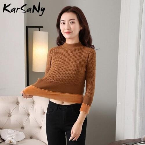 Winter Pink Sweater Women Knitted Black Jumper Turtleneck Women Velvet Pulover Winter Warm Sweater Ladies Sweaters And Pullovers